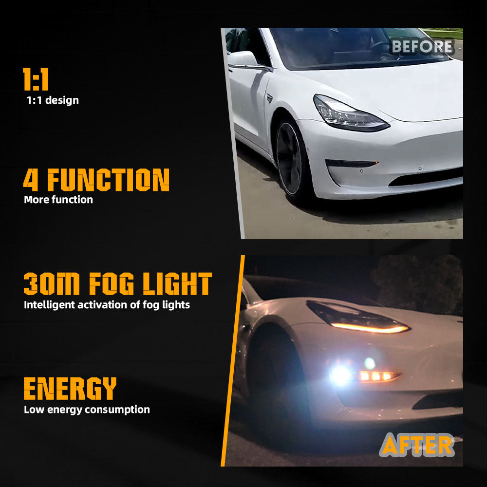 Ersatz-LED-Projektor-Nebelscheinwerfer mit Blinker-Tagfahrlicht für 2019-2023 Tesla Model 3 / Y