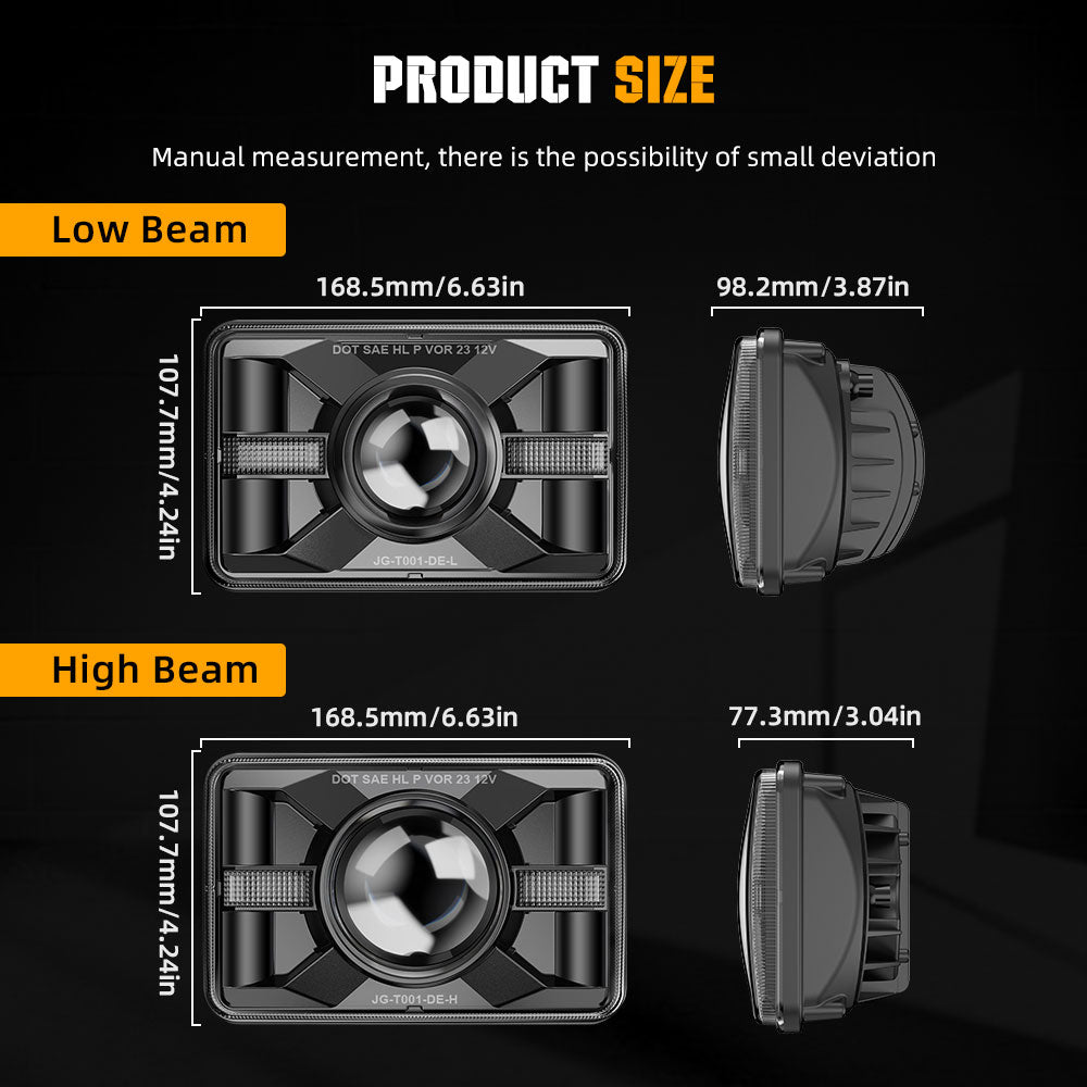 New 4x6inch Sealed Beam DOT Approved Led Headlights - White/Yellow DRL (Kit/4pcs)