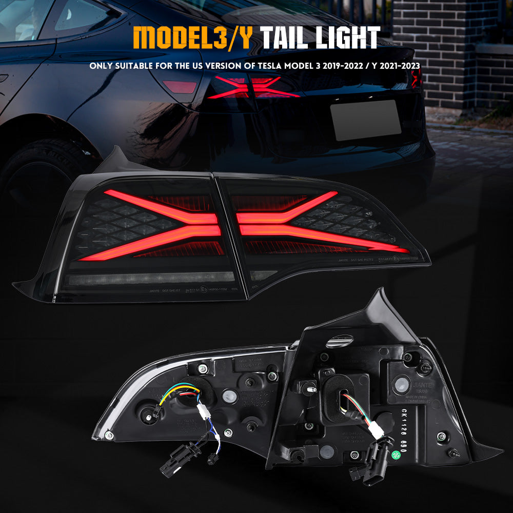 Getönte Rücklichter mit Brems- und Rückfahrlicht für Tesla Model 3/Y