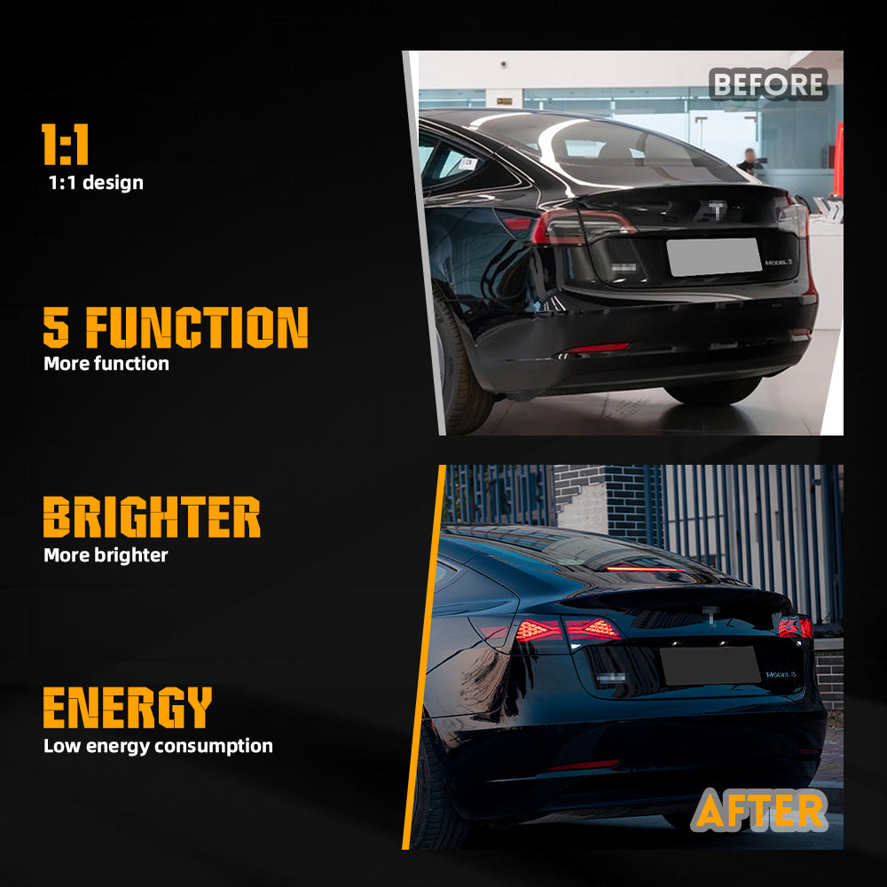 Getönte Rücklichter mit Brems- und Rückfahrlicht für Tesla Model 3/Y