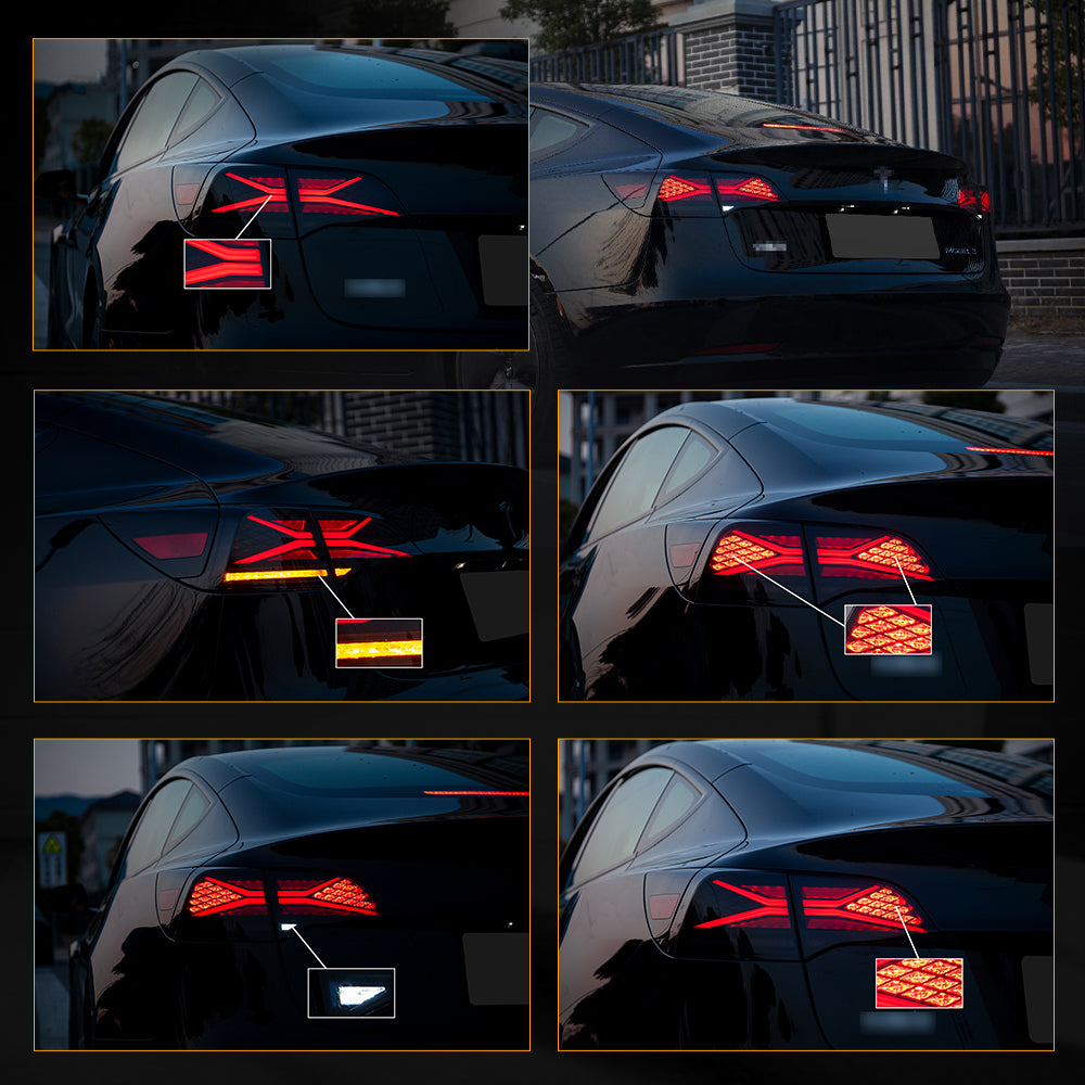 Getönte Rücklichter mit Brems- und Rückfahrlicht für Tesla Model 3/Y