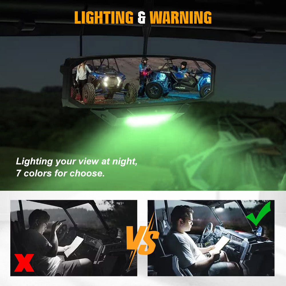 Universal 12" UTV Rear View Center Mirror With Dome Light For 1.5-2" Roll Bar