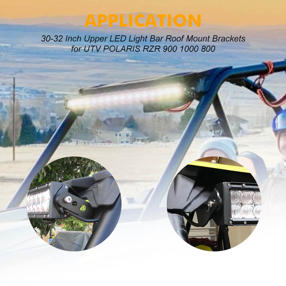 Upper LED Light Bar Roof Mount Brackets For Polaris RZR 900 1000 800