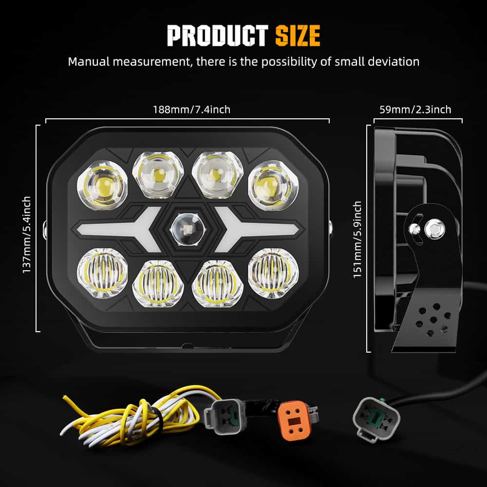 5x7inch Vortex Series LED Projector Driving Light with Dual-Color DRL