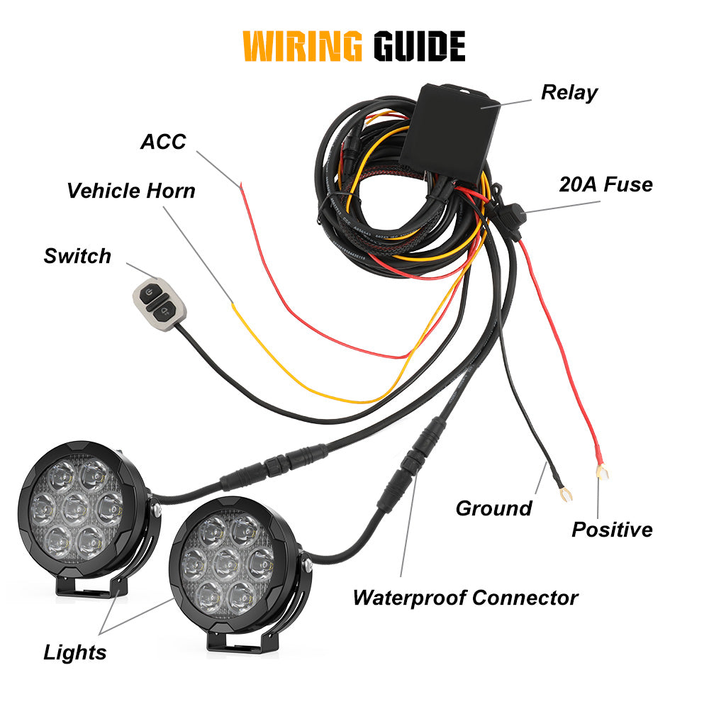 Waterproofed Wire Harness For 4.5" D07 Series Motorcycle Lights