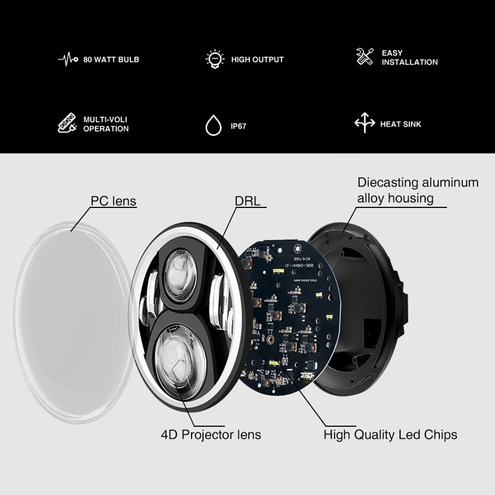 Colight 7" Dual Beam Dual-color DRL LED Headlights