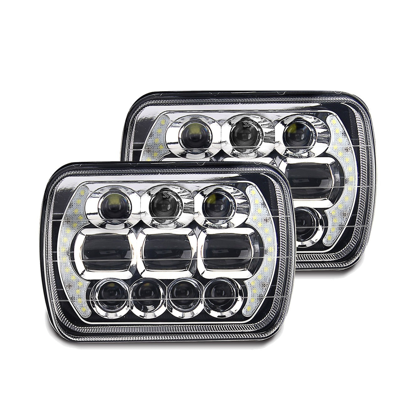 CO LIGHT Faros delanteros rectangulares de doble haz de 5x7 pulgadas - Lente 5D/Laterales DRL (Kit/2 piezas)
