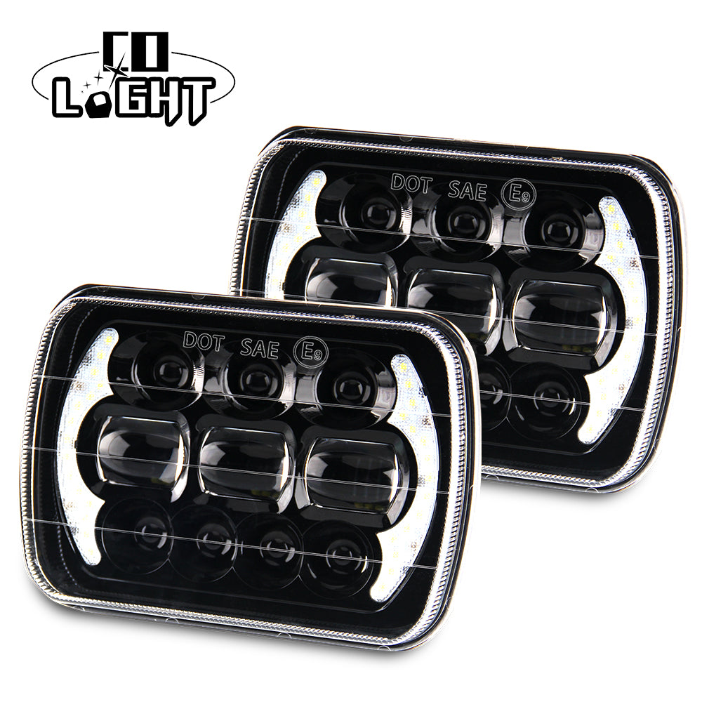 CO LIGHT Faros delanteros rectangulares de doble haz de 5x7 pulgadas - Lente 5D/Laterales DRL (Kit/2 piezas)