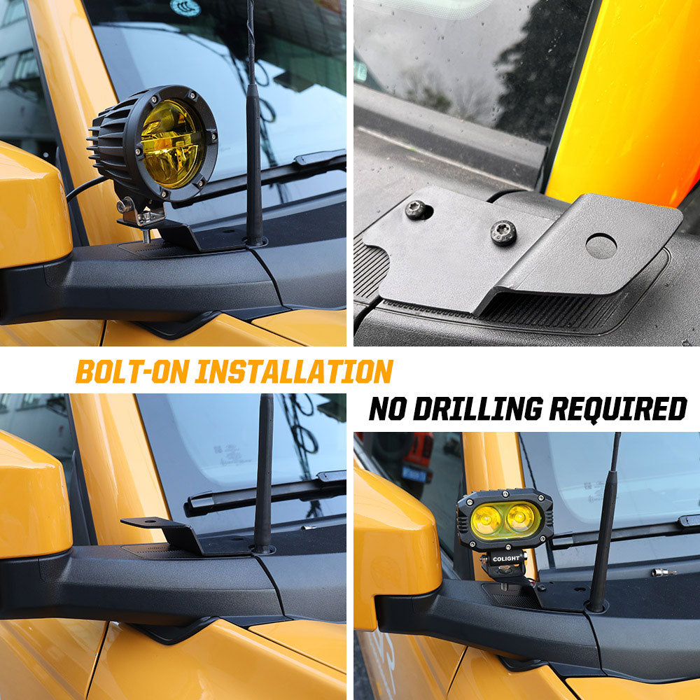 2021-2022 Ford Bronco Single Lamp Hood Hinge Mounting Brackets