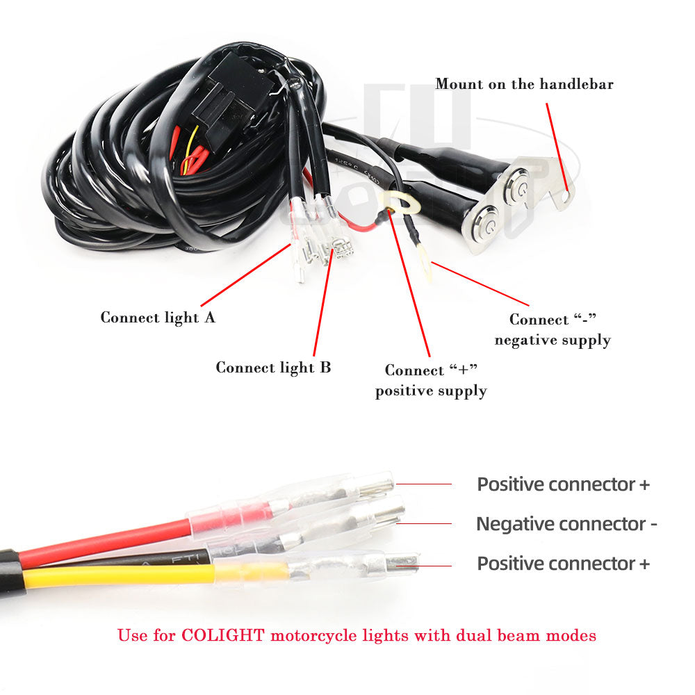 20AWG Motorcycle Wire Harness For Dual Beam Dual Color Pods
