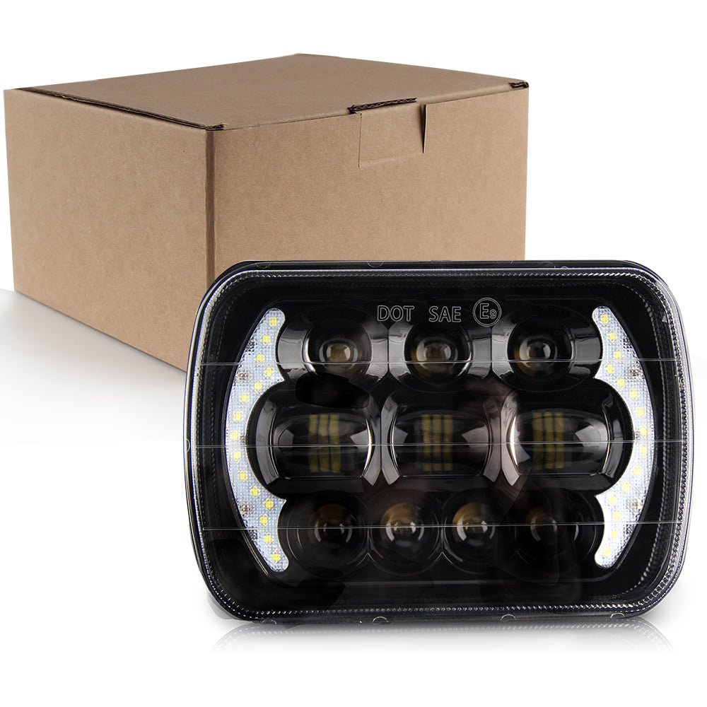 CO LIGHT Faros delanteros rectangulares de doble haz de 5x7 pulgadas - Lente 5D/Laterales DRL (Kit/2 piezas)