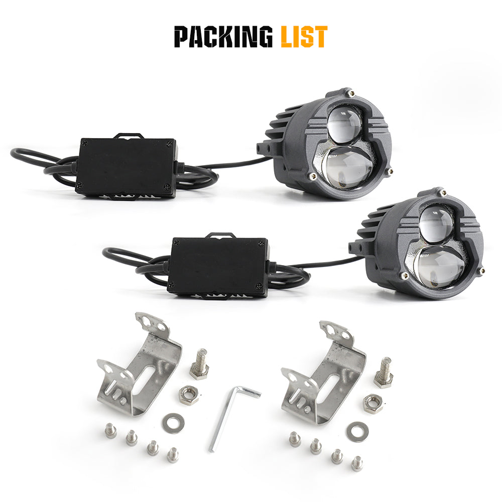 What's in the package? 3 Inch DB-P Series Dual Beam Yellow&White Fog Lights Pods