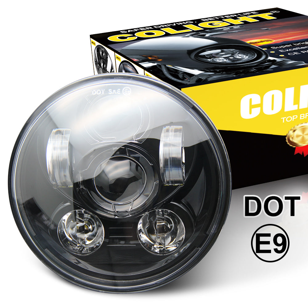 CO LIGHT 5.75" Chrome/Noir Projecteur Moto LED Phare