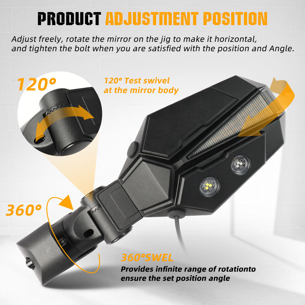 UTV Side View Mirrors With Amber Turn Signal Lights For 1.5-2 inch Rollbar