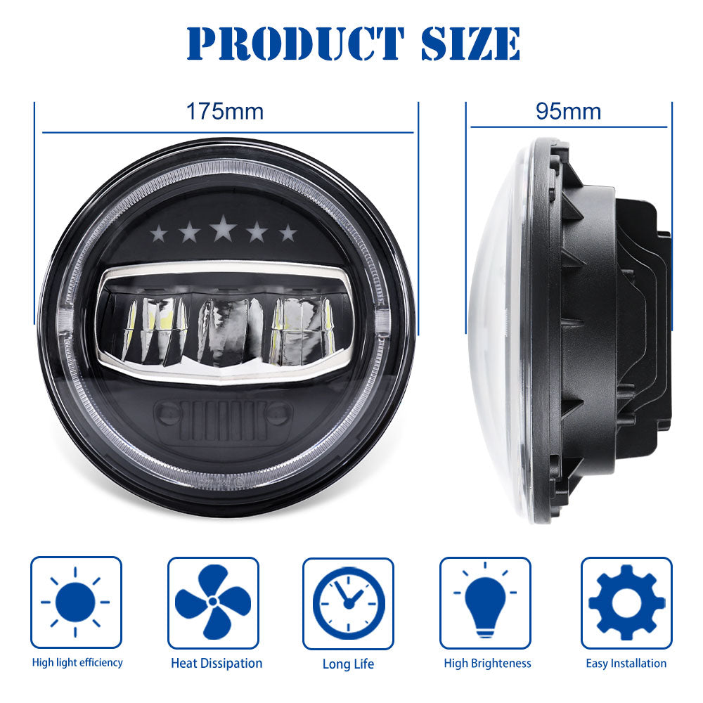 Colight 7" Dual Color DRL Yellow 5-Stars Headlights