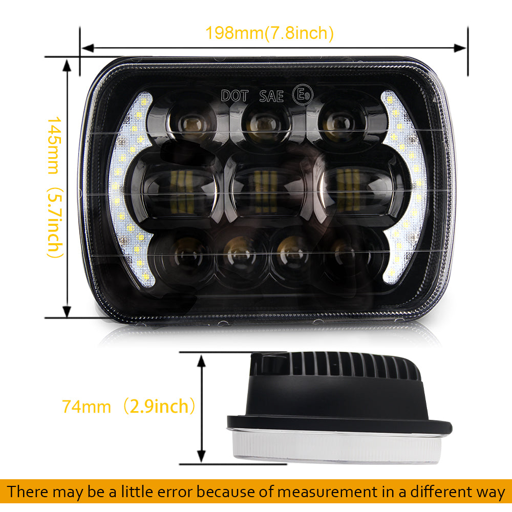 CO LIGHT Faros delanteros rectangulares de doble haz de 5x7 pulgadas - Lente 5D/Laterales DRL (Kit/2 piezas)