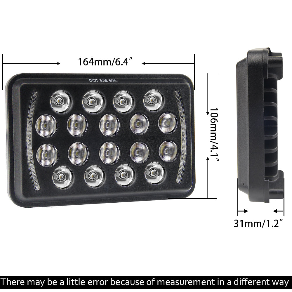 CO LIGHT Faros delanteros rectangulares de estilo delgado de doble haz de 4x6 pulgadas - Laterales DRL (Kit/2 piezas)