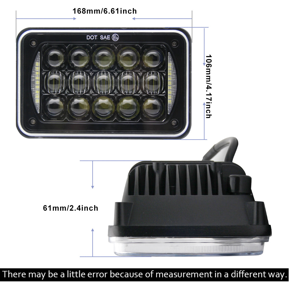 CO LIGHT Faros delanteros rectangulares de doble haz de 4x6 pulgadas - Lente 5D/Laterales DRL (Kit/2 piezas)