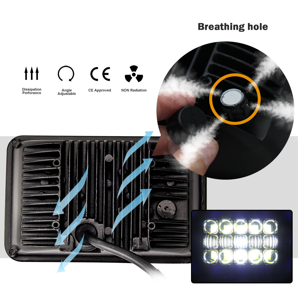 CO LIGHT Faros delanteros rectangulares de doble haz de 4x6 pulgadas - Lente 5D/Laterales DRL (Kit/2 piezas)