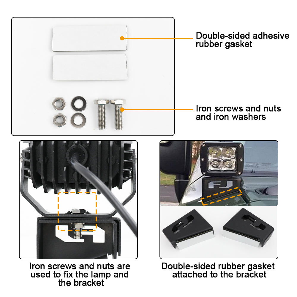 Ditch Light Hood Mounting Brackets For 2007-2016 Toyota Fj Cruiser