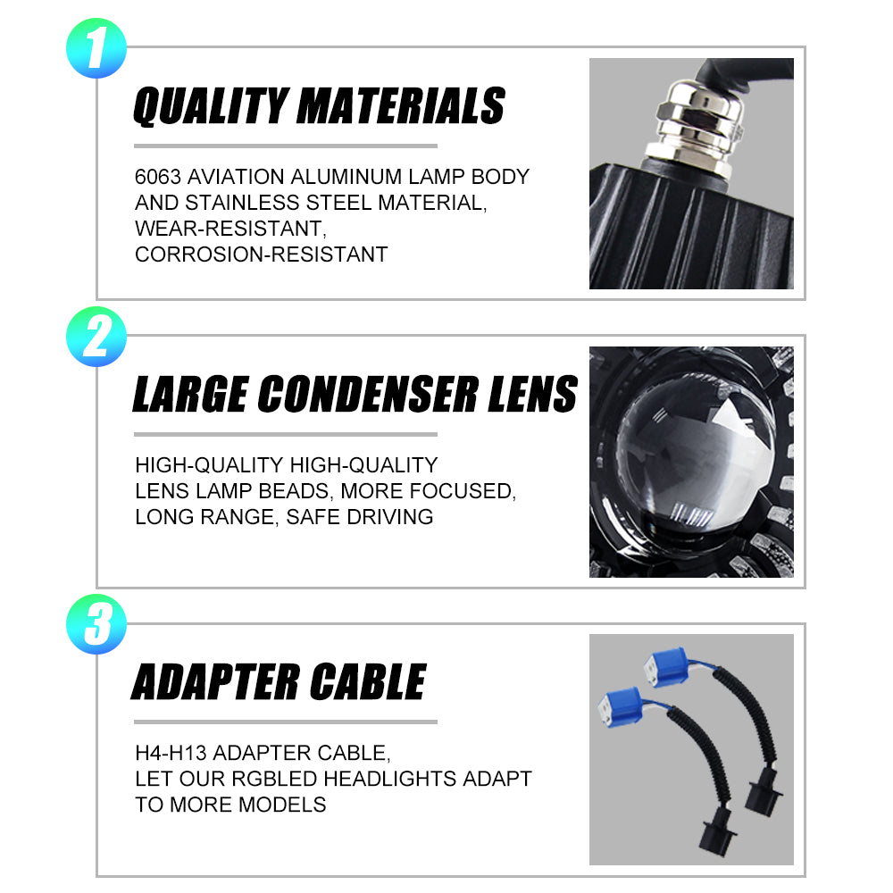 Colight 7inch Round RGB Halo Headlights