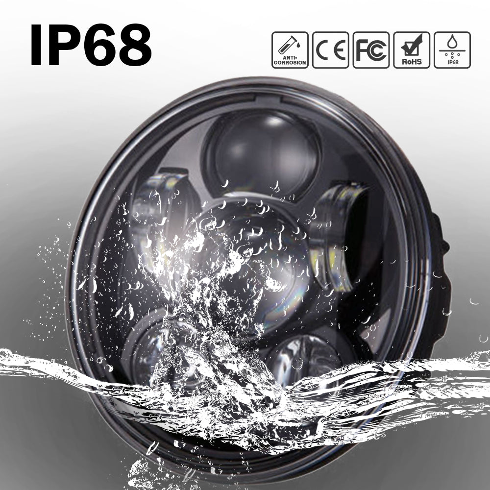 CO LIGHT 5.75" Chrome/Noir Projecteur Moto LED Phare