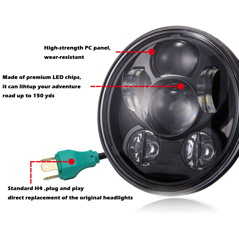 CO LIGHT 5.75" Chrome/Noir Projecteur Moto LED Phare