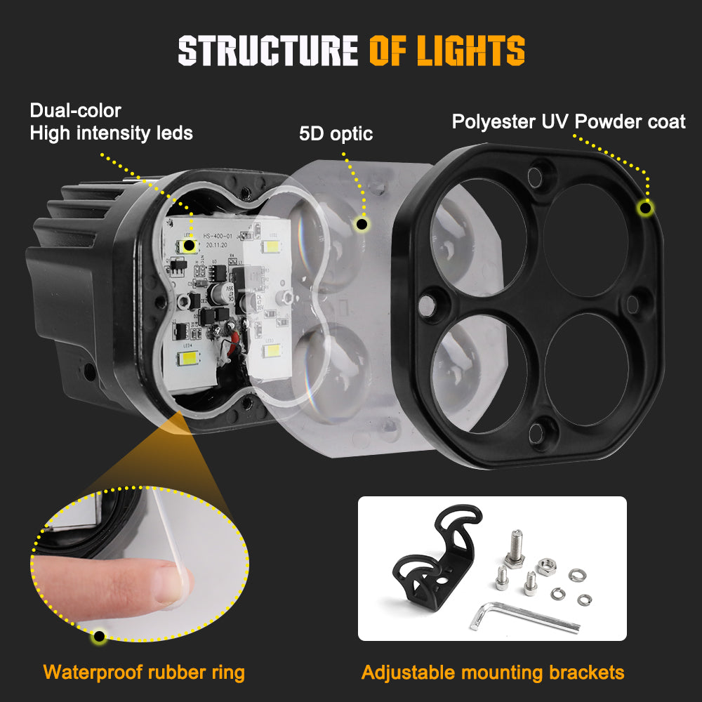 3inch DDF Series Dual Color Dual Beam Square Fog Light Pods