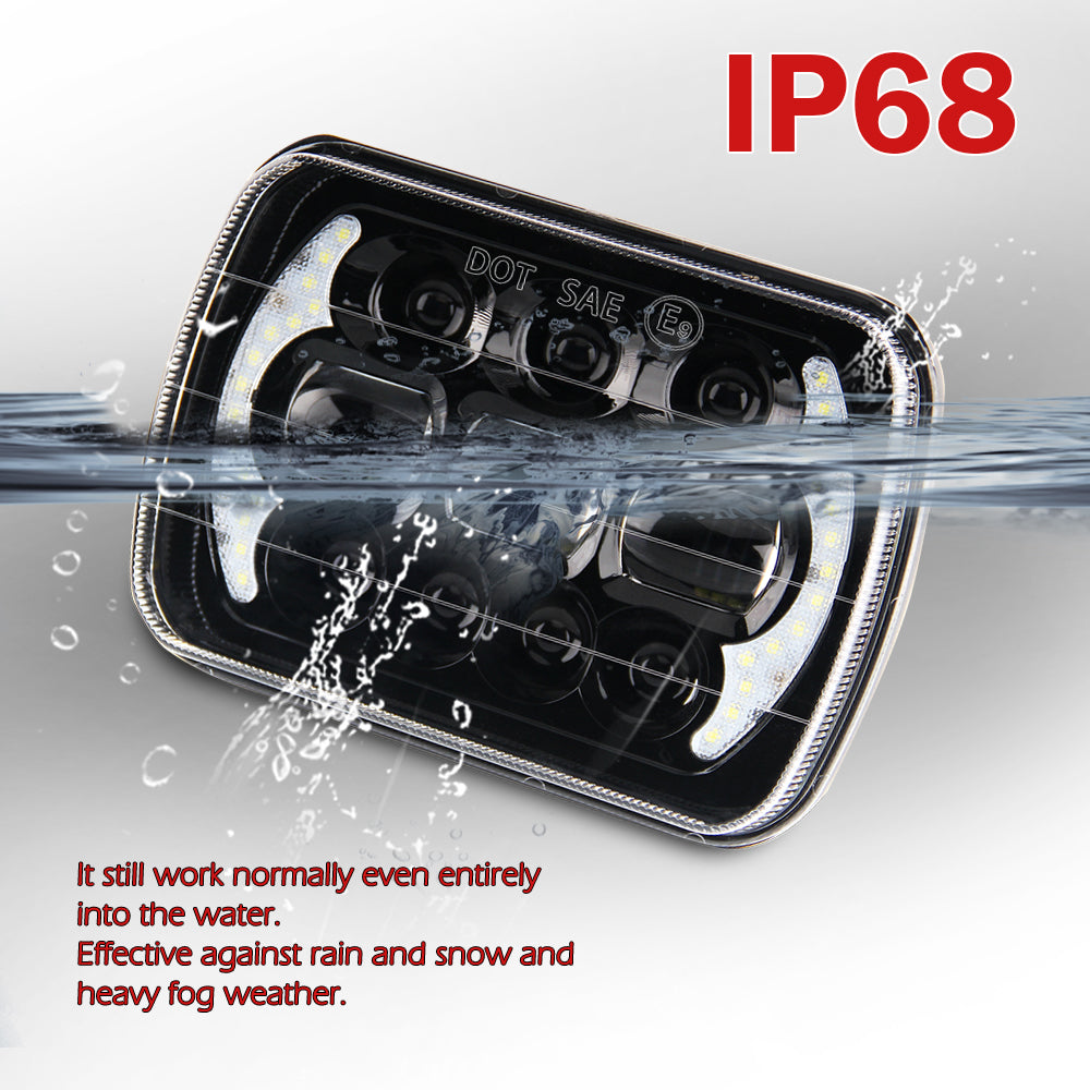 CO LIGHT Faros delanteros rectangulares de doble haz de 5x7 pulgadas - Lente 5D/Laterales DRL (Kit/2 piezas)