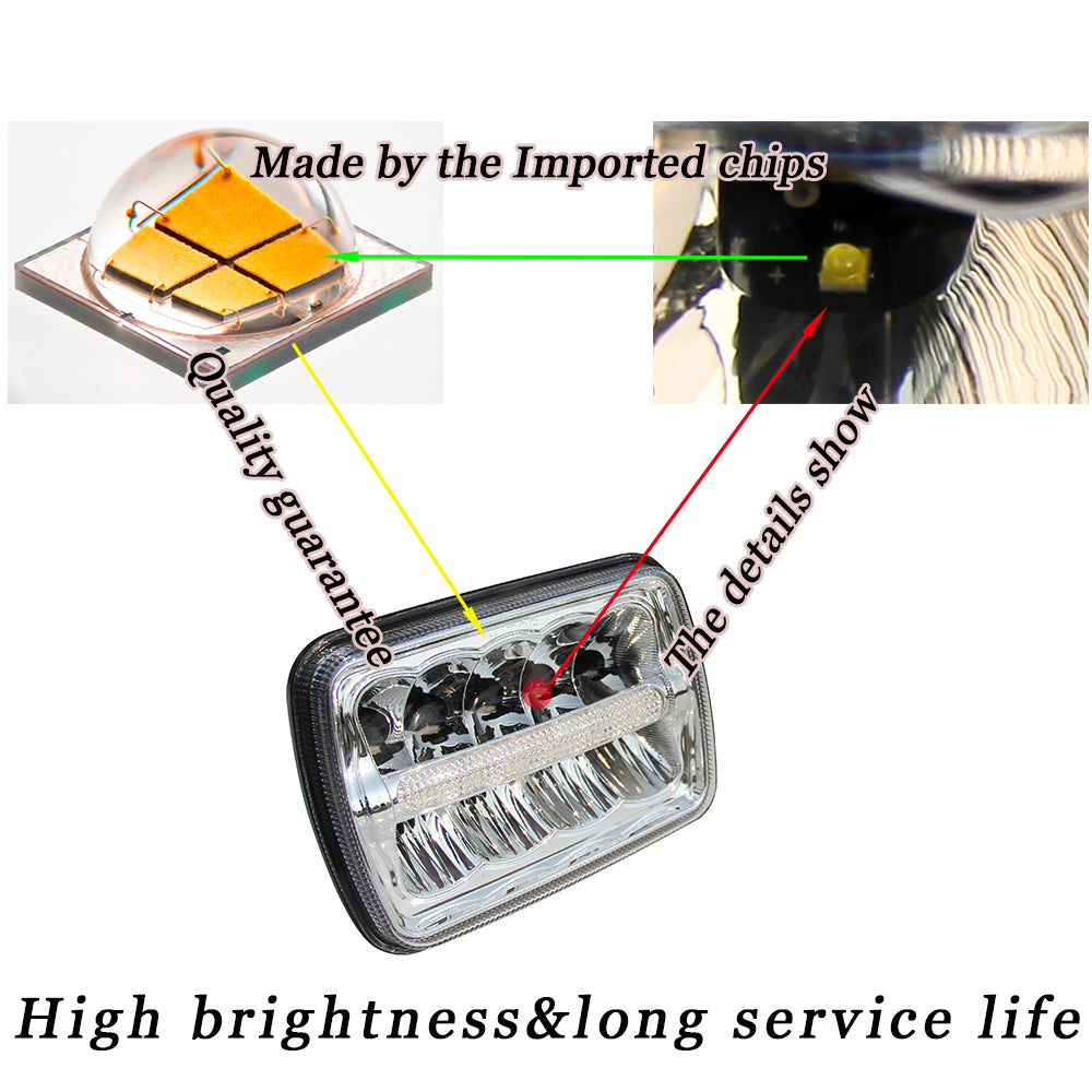 CO LIGHT Faros delanteros reflectores cuadrados de doble haz de 5x7 pulgadas - Barra de luz DRL (Kit/2 piezas)