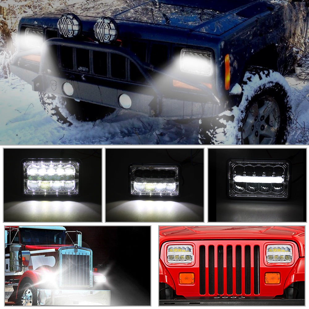 CO LIGHT Faros delanteros reflectores cuadrados de doble haz de 4x6 pulgadas - Barra de luz DRL (Kit/2 piezas)