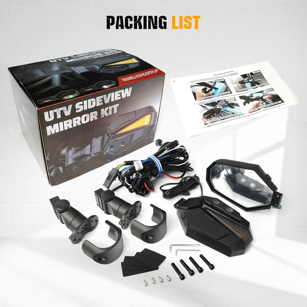 UTV Side View Mirrors With Amber Turn Signal Lights For 1.5-2 inch Rollbar