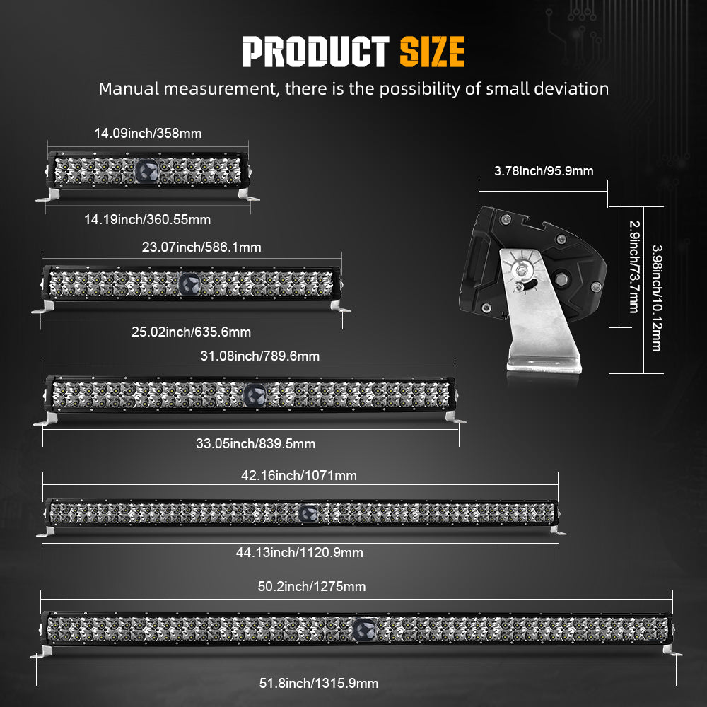 Size of Colight L20 Series Laser Driving Lights 14"/22"/30"/42"/50"
