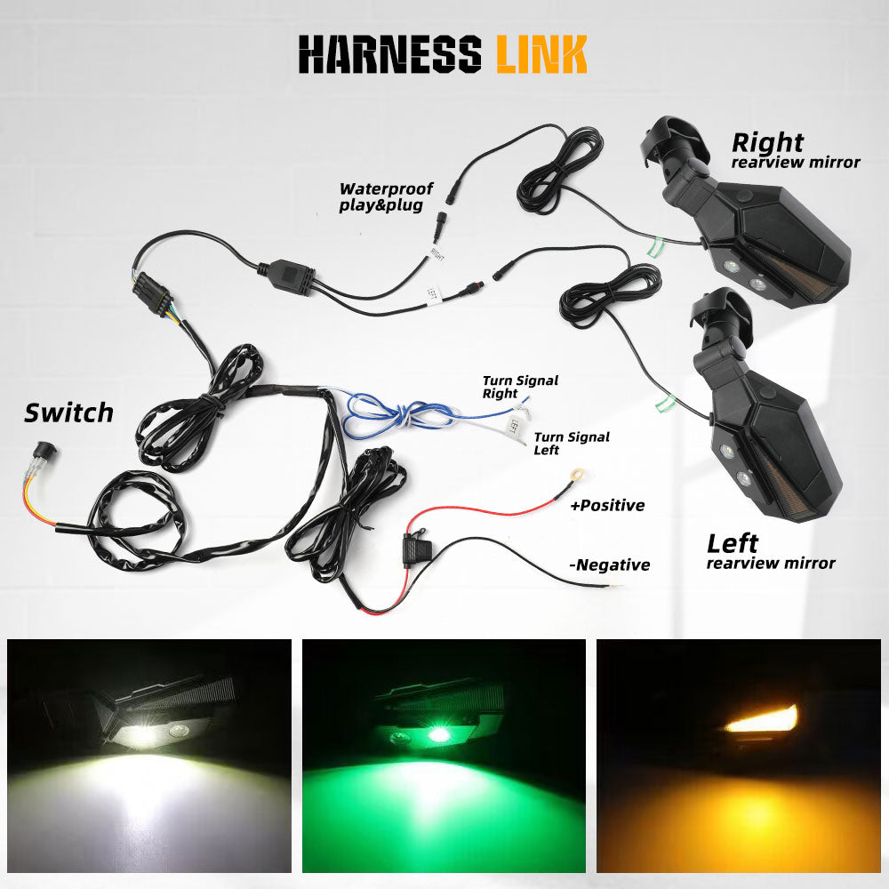 UTV Side View Mirrors With Amber Turn Signal Lights For 1.5-2 inch Rollbar