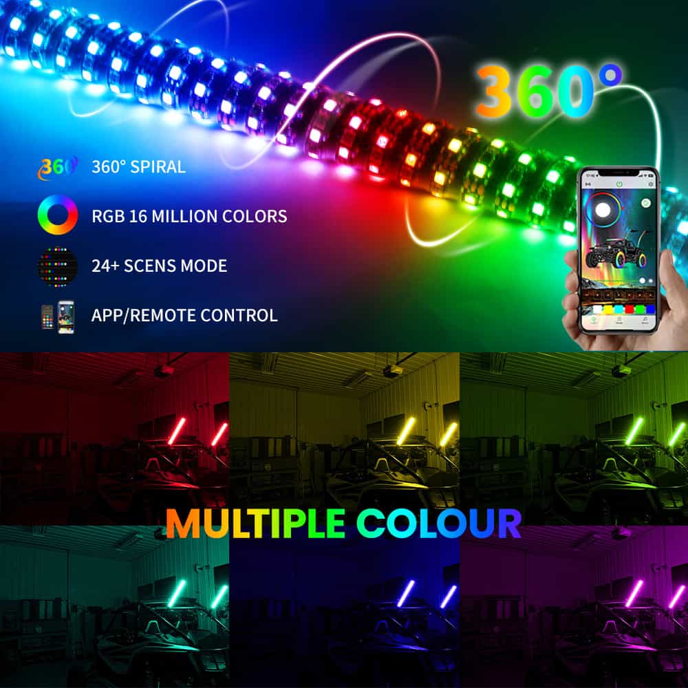 1FT RGBW Whip Lights 1.5" diameter With Spring Mounts
