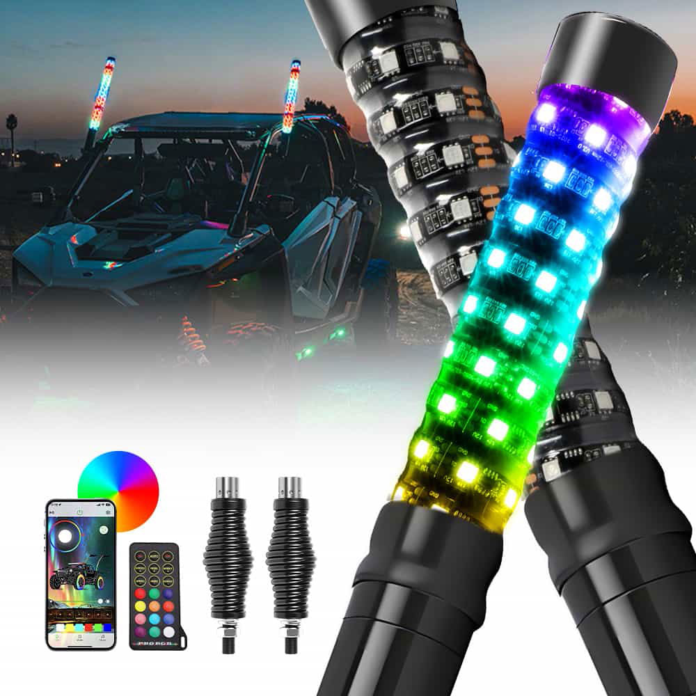 1FT RGBW Whip Lights 1.5" diameter With Spring Mounts