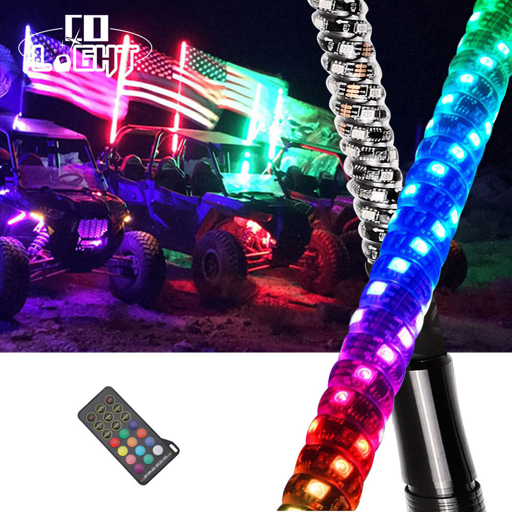 5FT RGB Led Flag Whip Light Chasing Light With RF Wireless Controllor