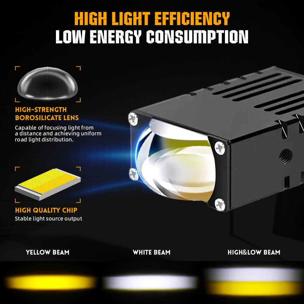2.5 Inch Super Slim Yellow&White Dual Beam Bi-Led Projector Grille Lights(Set/2pcs)