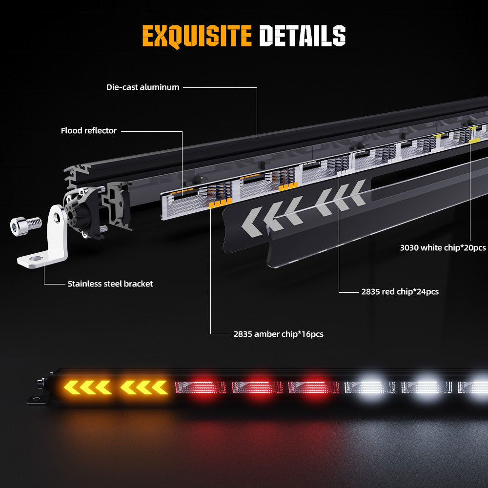 32 Inch UTV Rear Chase Light Bar With Turn Signal-White Reverse Light,