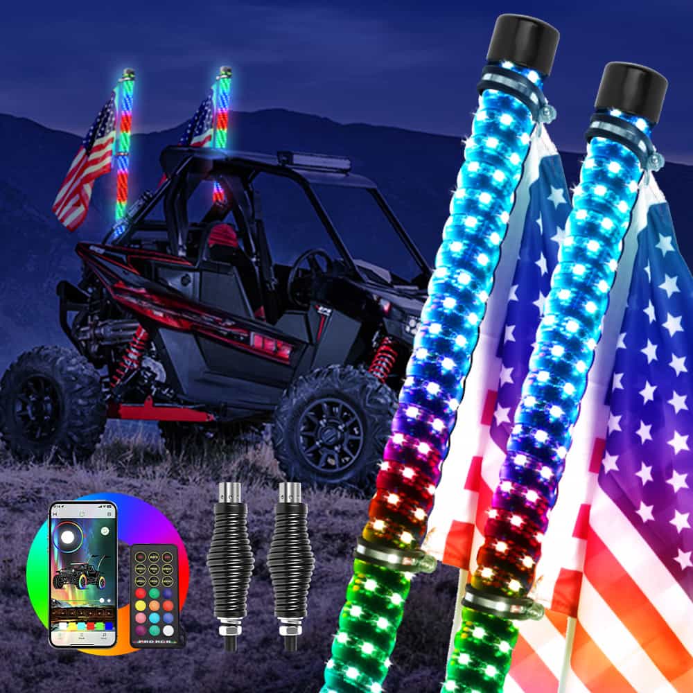 3FT RGBW Whip Lights 1.5" diameter With Spring Mounts