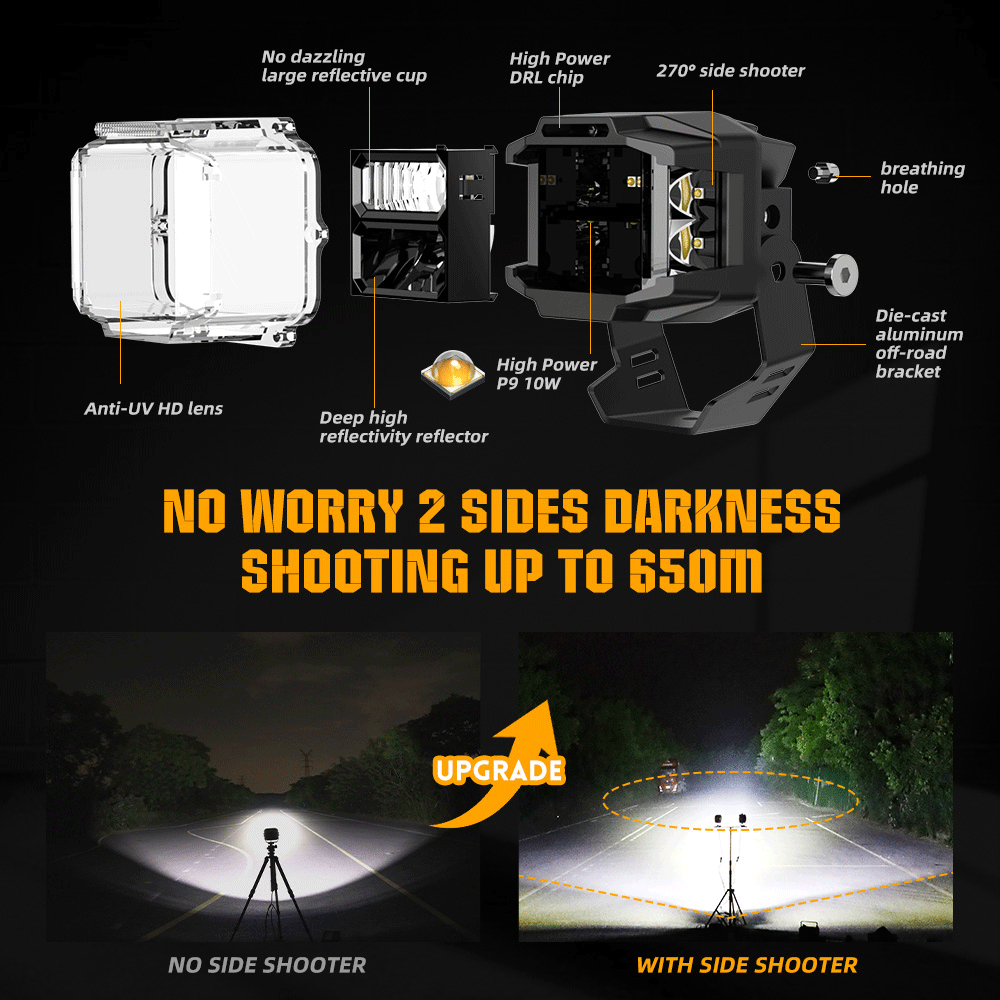 3inch V5 Series White Beam Side Shooter Led Light Pods With White DRL(Set/2pcs)