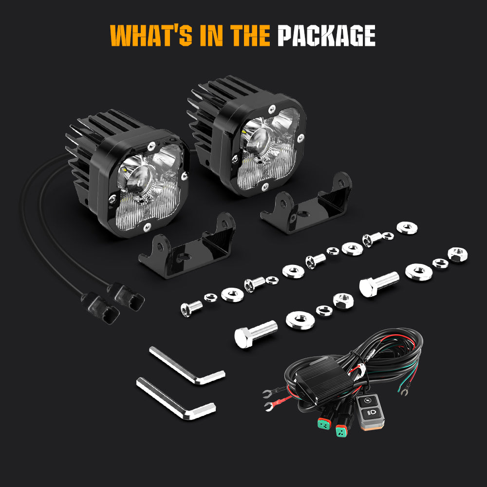 3inch LA5 Series White Beam Motorcycle Auxiliary Fog Lights Package List