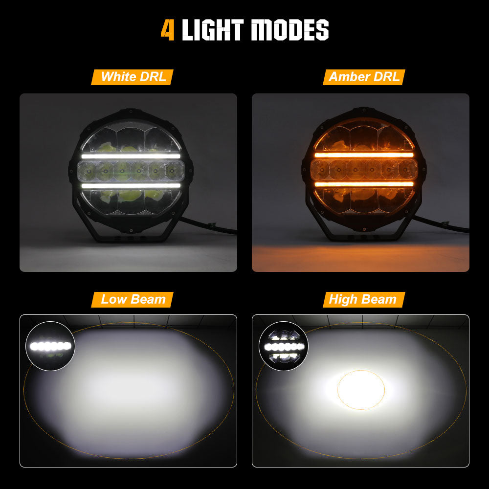 9inch Round L5 Series Offroad LED Driving Light With White&Yellow DRL