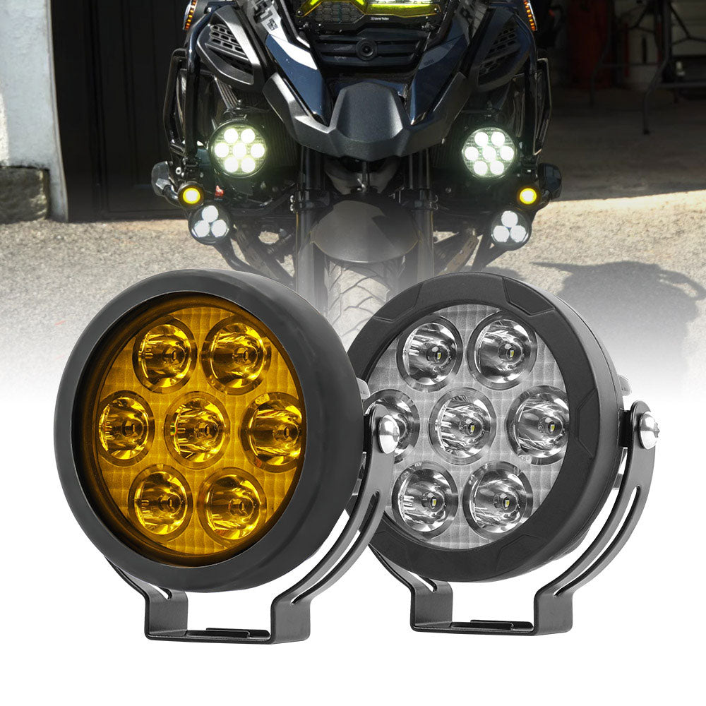 COLIGHT Luces redondas para motocicleta de haz blanco serie D07 de 4,5 pulgadas con cubiertas amarillas (juego / 2 piezas)