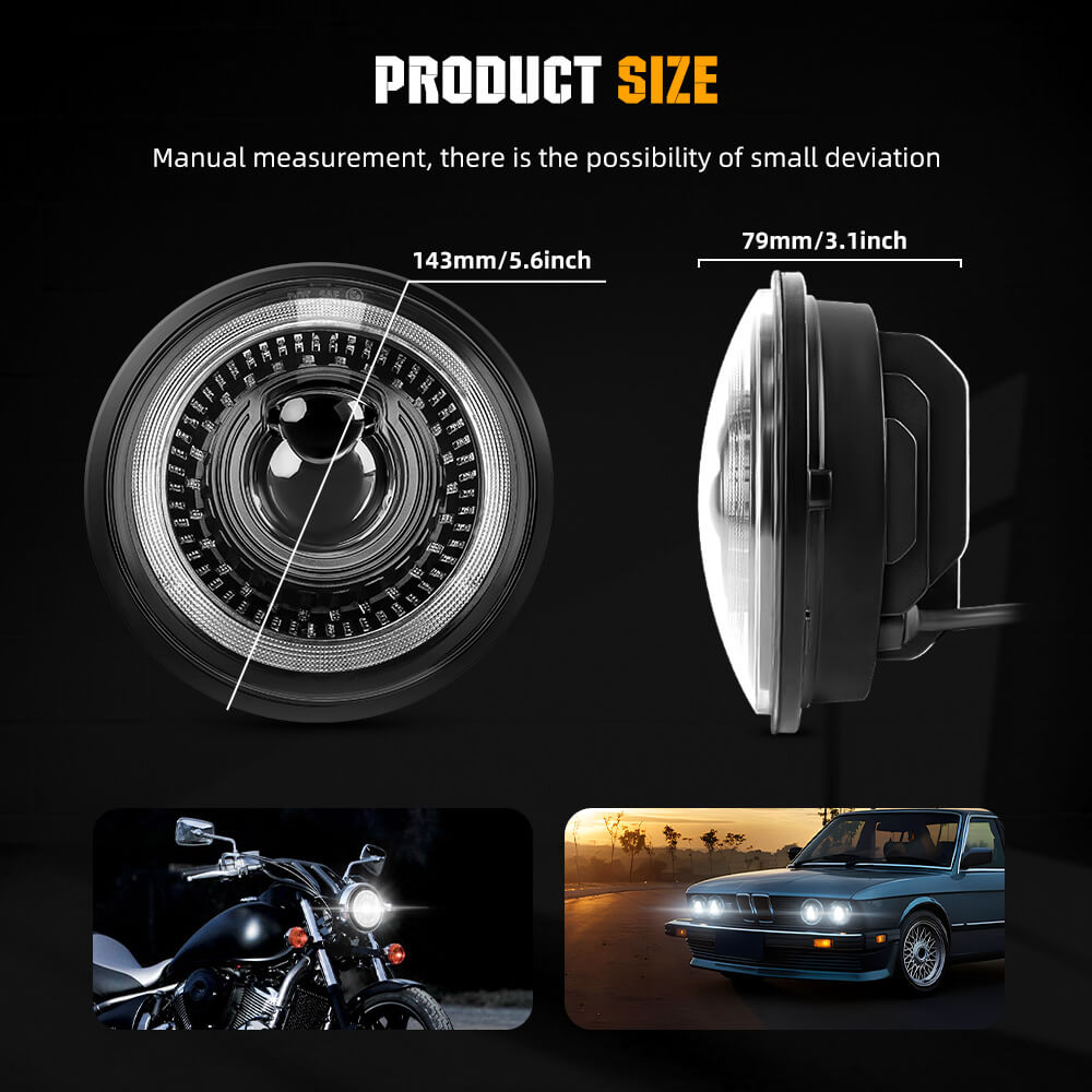 5.75inch M8X Series Round Sealed Beam Headlight Size Details