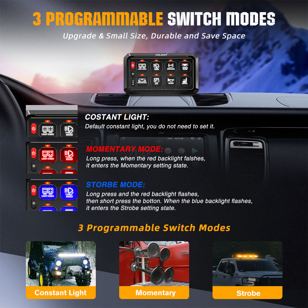 Nuevo sistema de panel de interruptores RGB de 8 bandas con cable ACC 