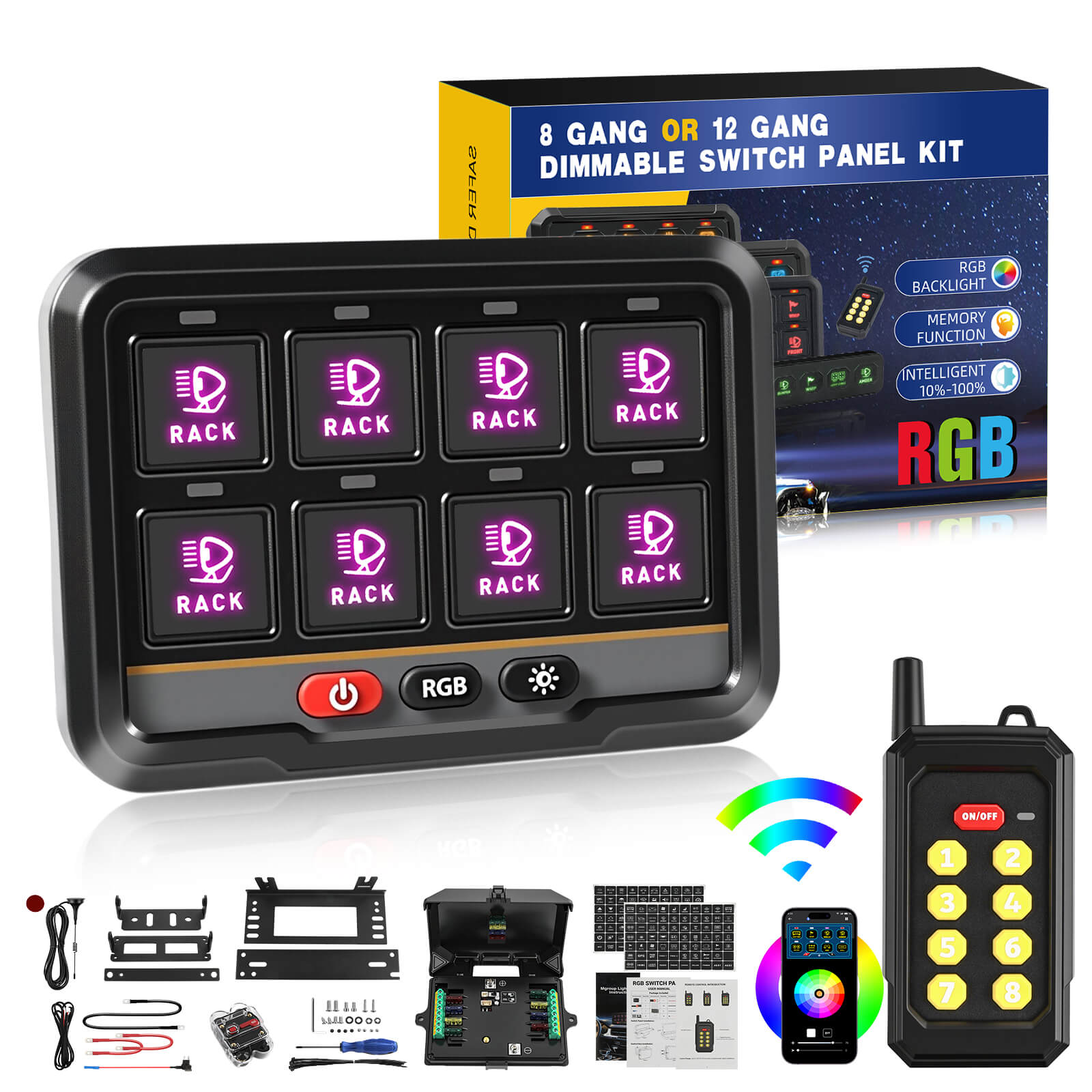 8-Gang RGB Smart Switch Panel With APP & Remote