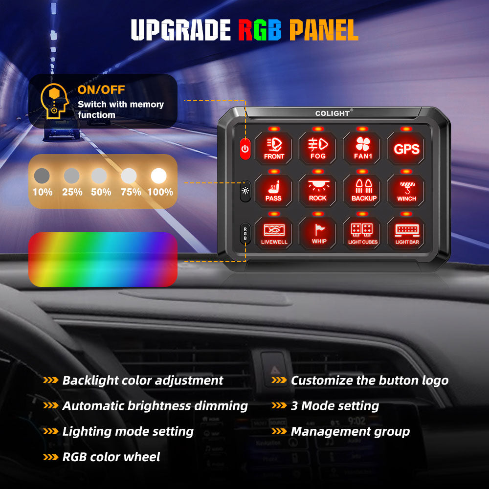 Nuevo sistema de panel de interruptores RGB de 12 bandas con cable ACC y control por aplicación 