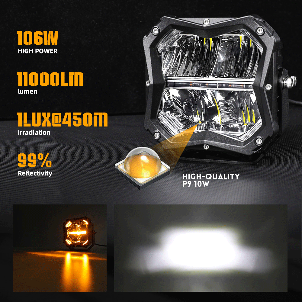 COLIGHT 5 Inch X5 Series Flood Beam Led Driving Lights With Amber Backlight