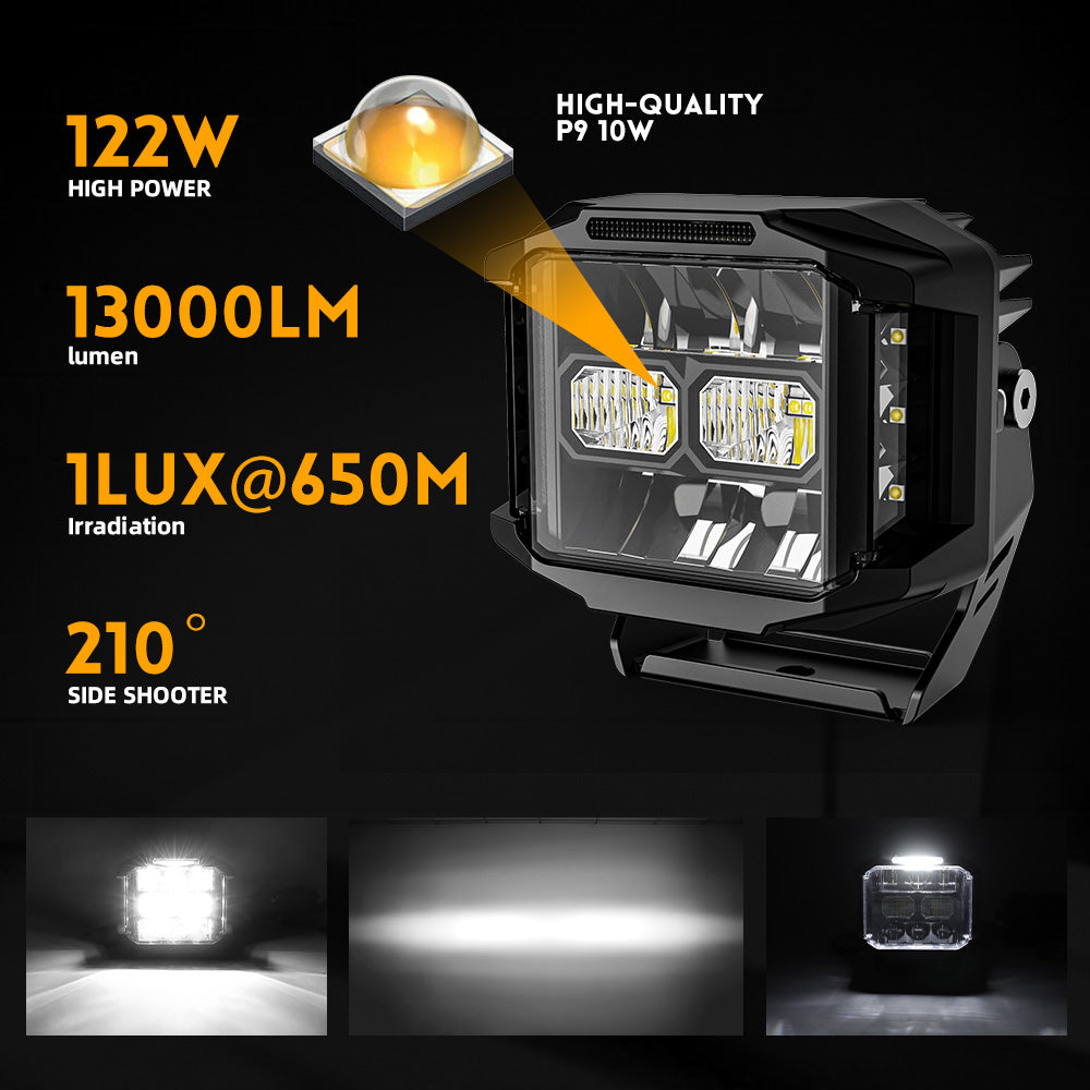Luces LED laterales con haz amarillo de 5 pulgadas, serie V5, con DRL amarillo (juego de 2 piezas)